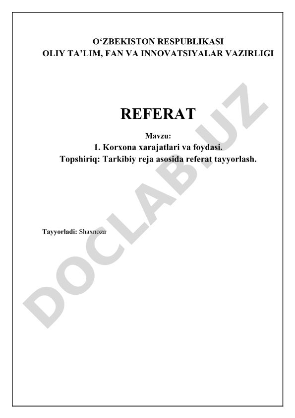 Korxona xarajatlari va foydasi