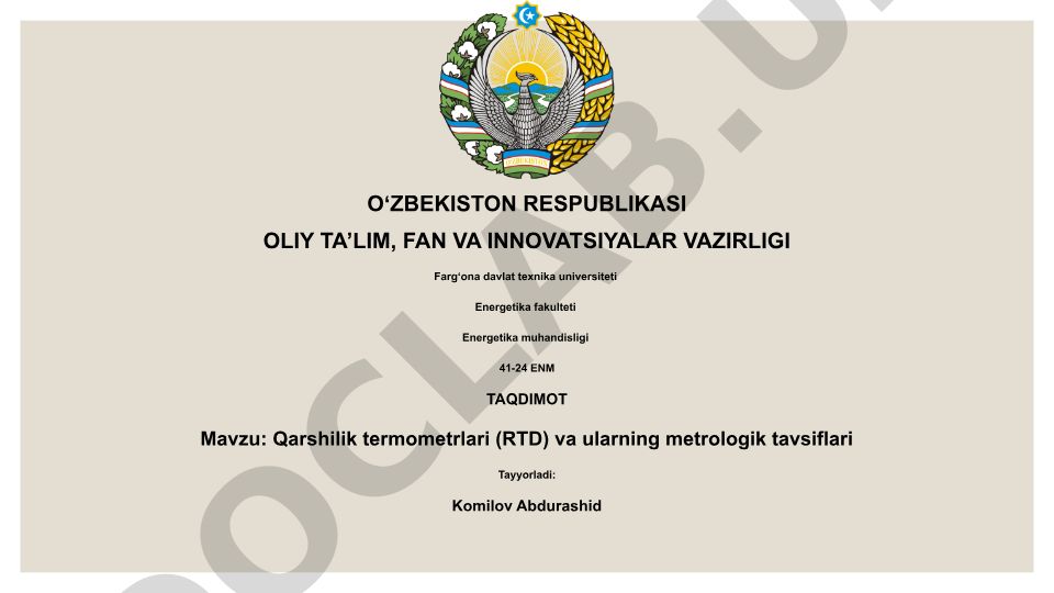 Qarshilik termometrlari (RTD) va ularning metrologik tavsiflari