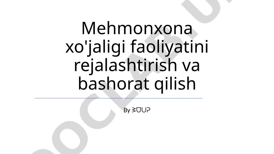 Mehmonxona xo'jaligi faoliyatini rejalashtirish va bashorat qilish
