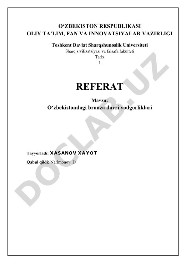 Oʻzbekistondagi bronza davri yodgorliklari