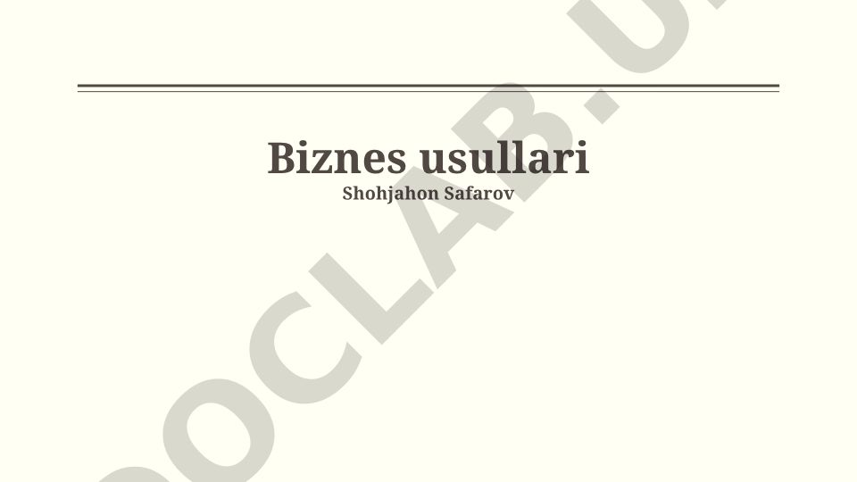 Biznes usullari va bozor tadqiqotlari