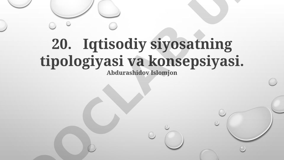 Iqtisodiy siyosatning tipologiyasi va konsepsiyasi