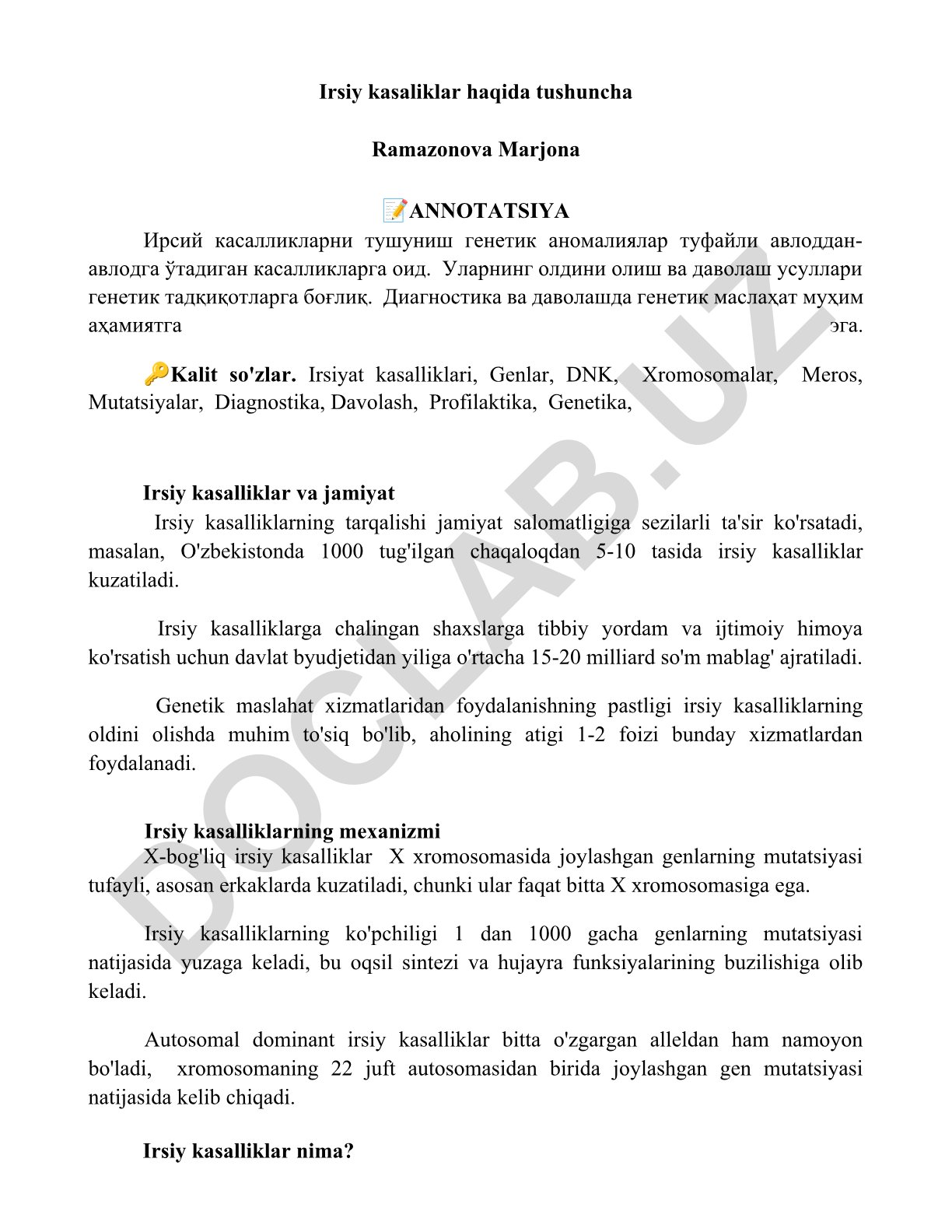 Irsiy kasaliklar haqida tushuncha