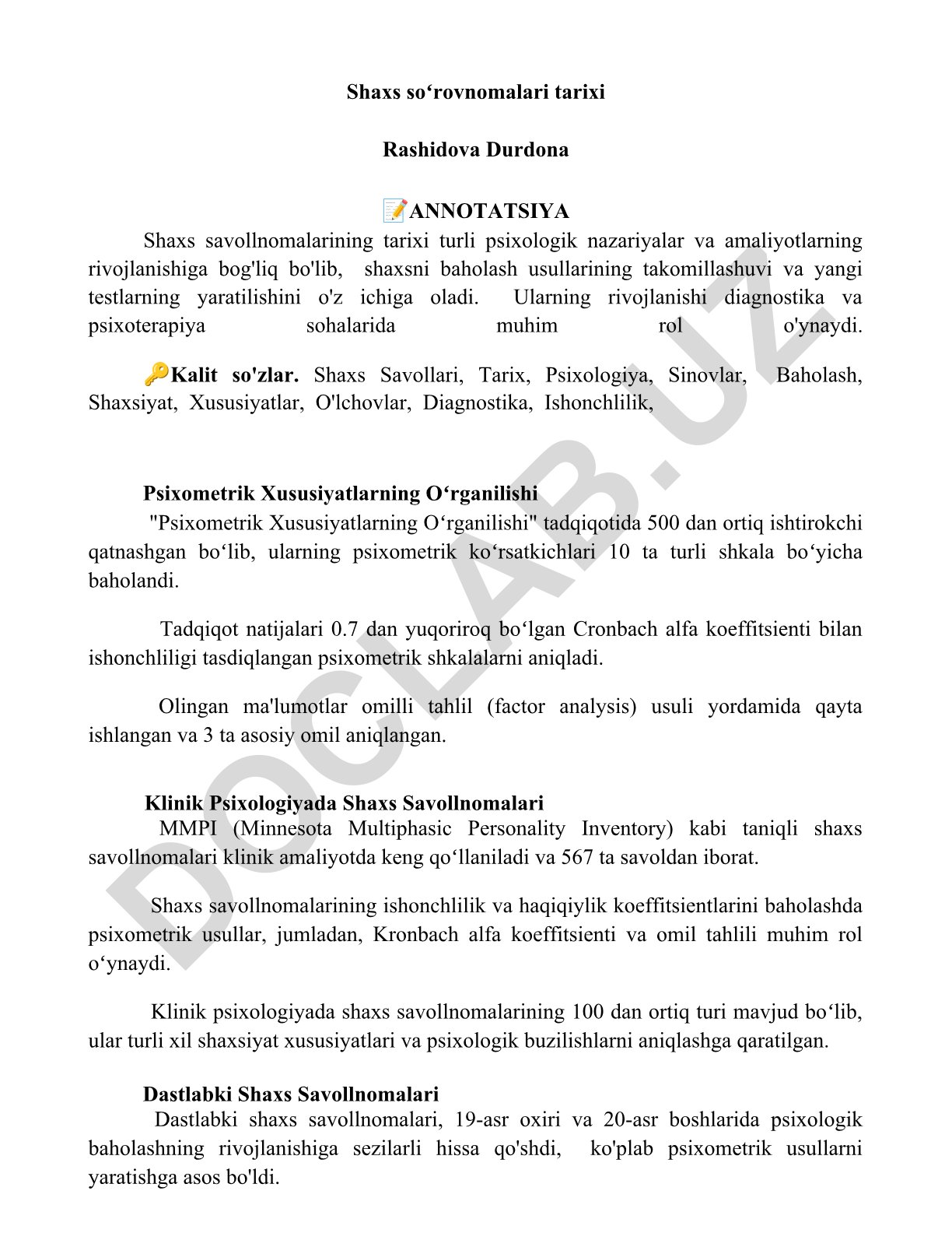Shaxs soʻrovnomalari tarixi