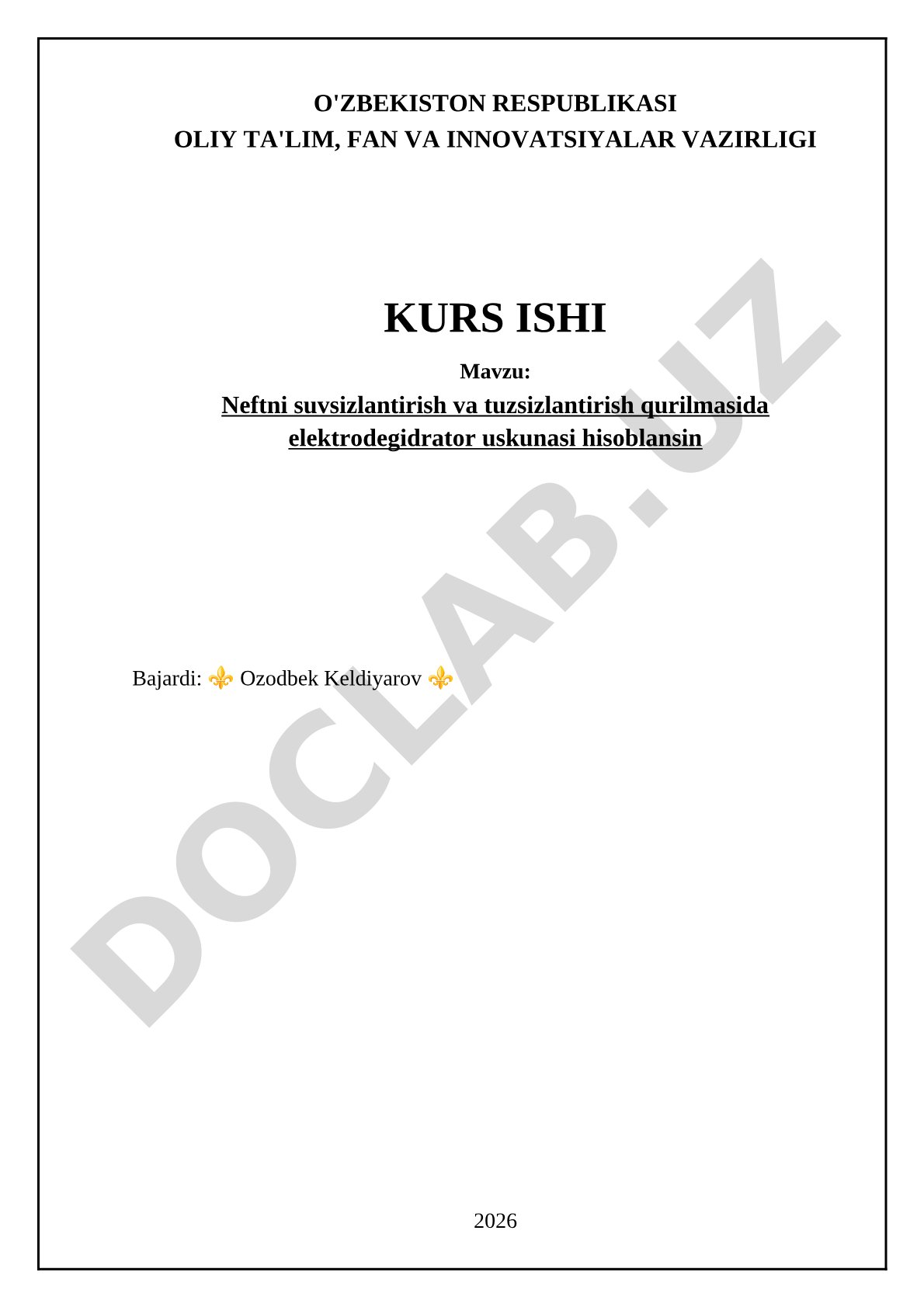Neftni suvsizlantirish va tuzsizlantirish qurilmasida elektrodegidrator uskunasi hisoblansin