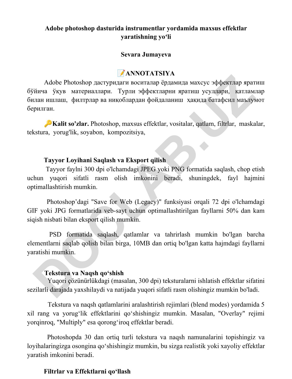 Adobe Photoshop dasturida maxsus effektlar yaratish