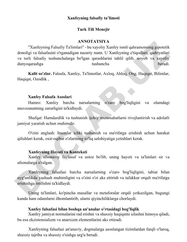 Xanfeyning falsafiy ta'limoti