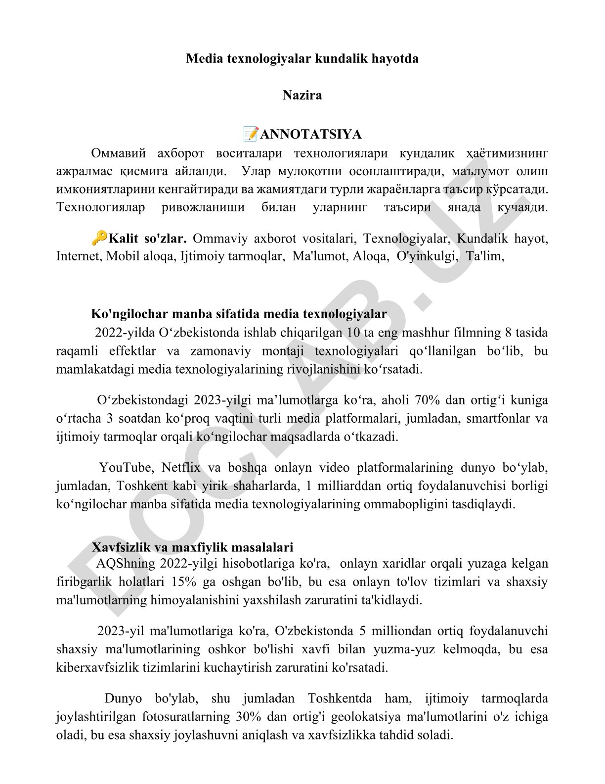Media texnologiyalar kundalik hayotda