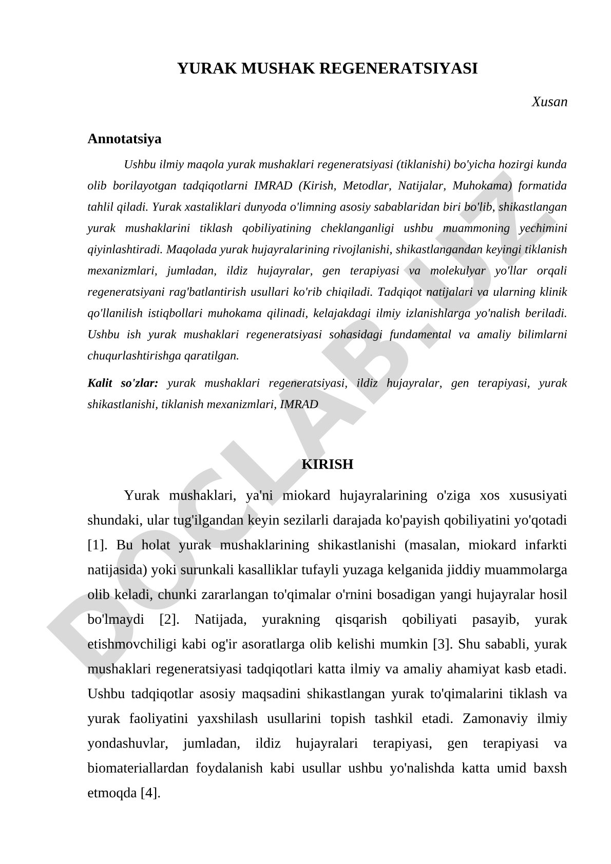 Yurak mushak regeneratsiyasi