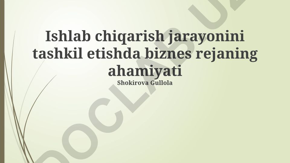 Ishlab chiqarish jarayonini tashkil etishda biznes rejaning ahamiyati