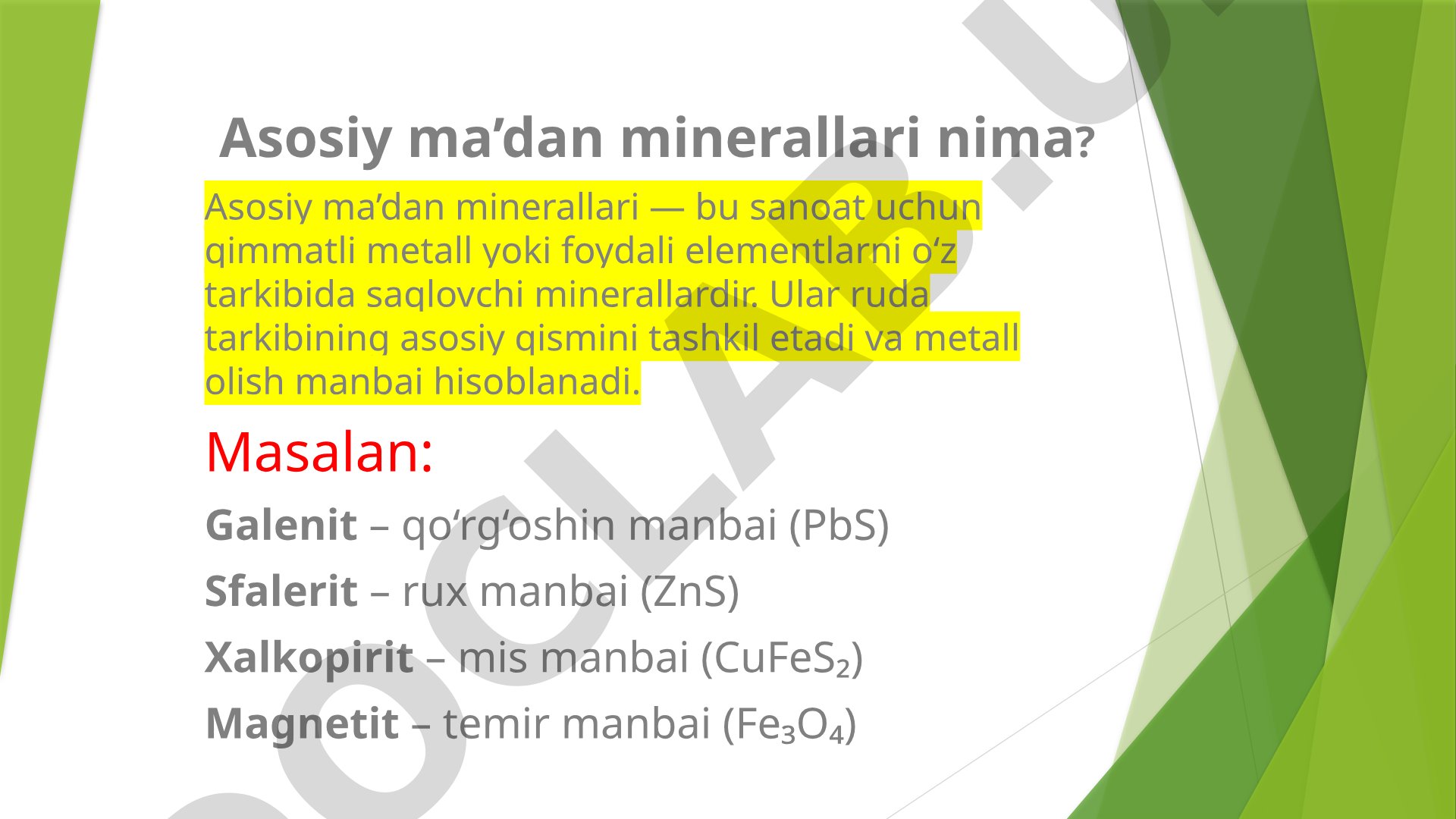 Asosiy ma'dan minerallari va ularning diagnostik belgilari