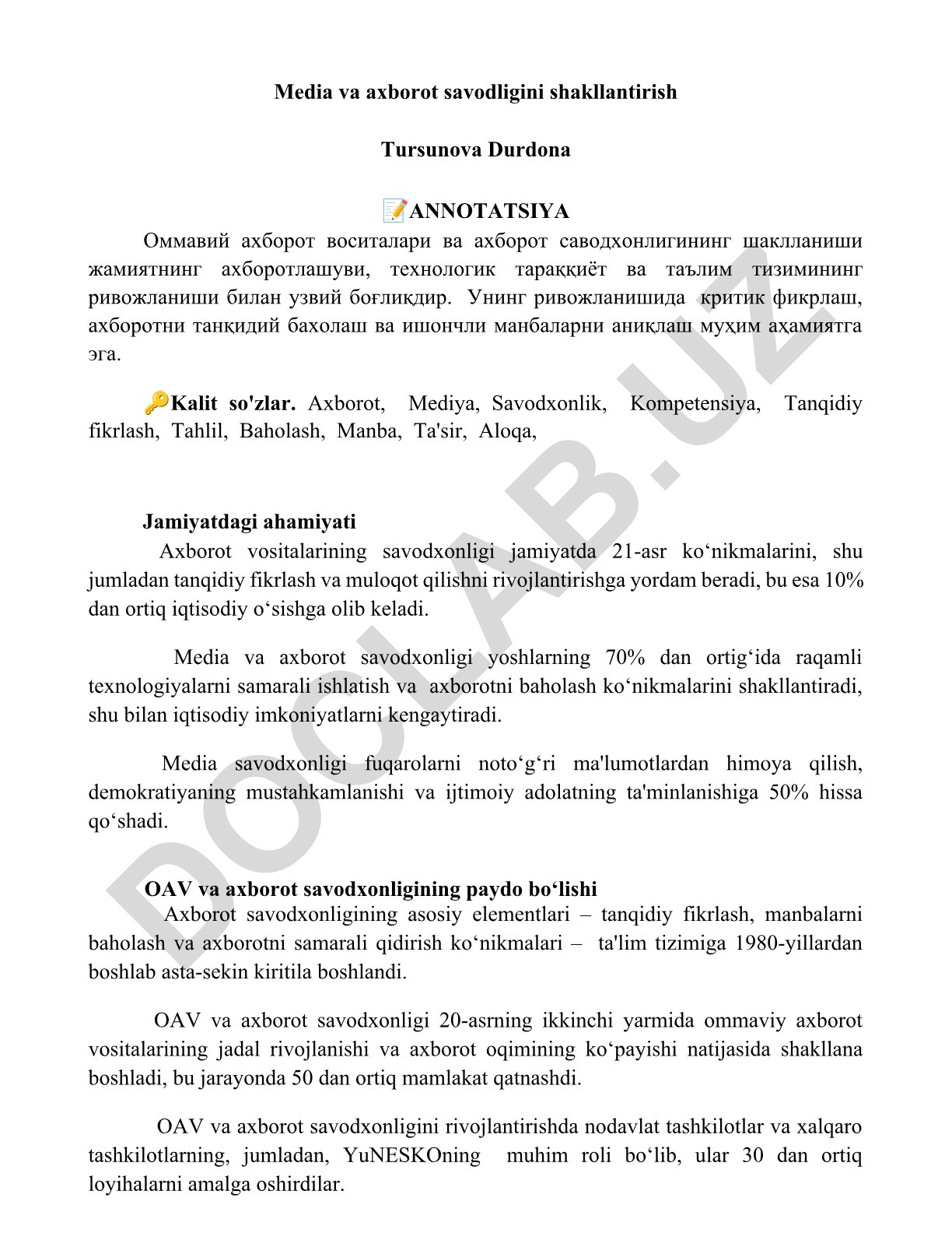 Media va axborot savodxonligini shakllantirish