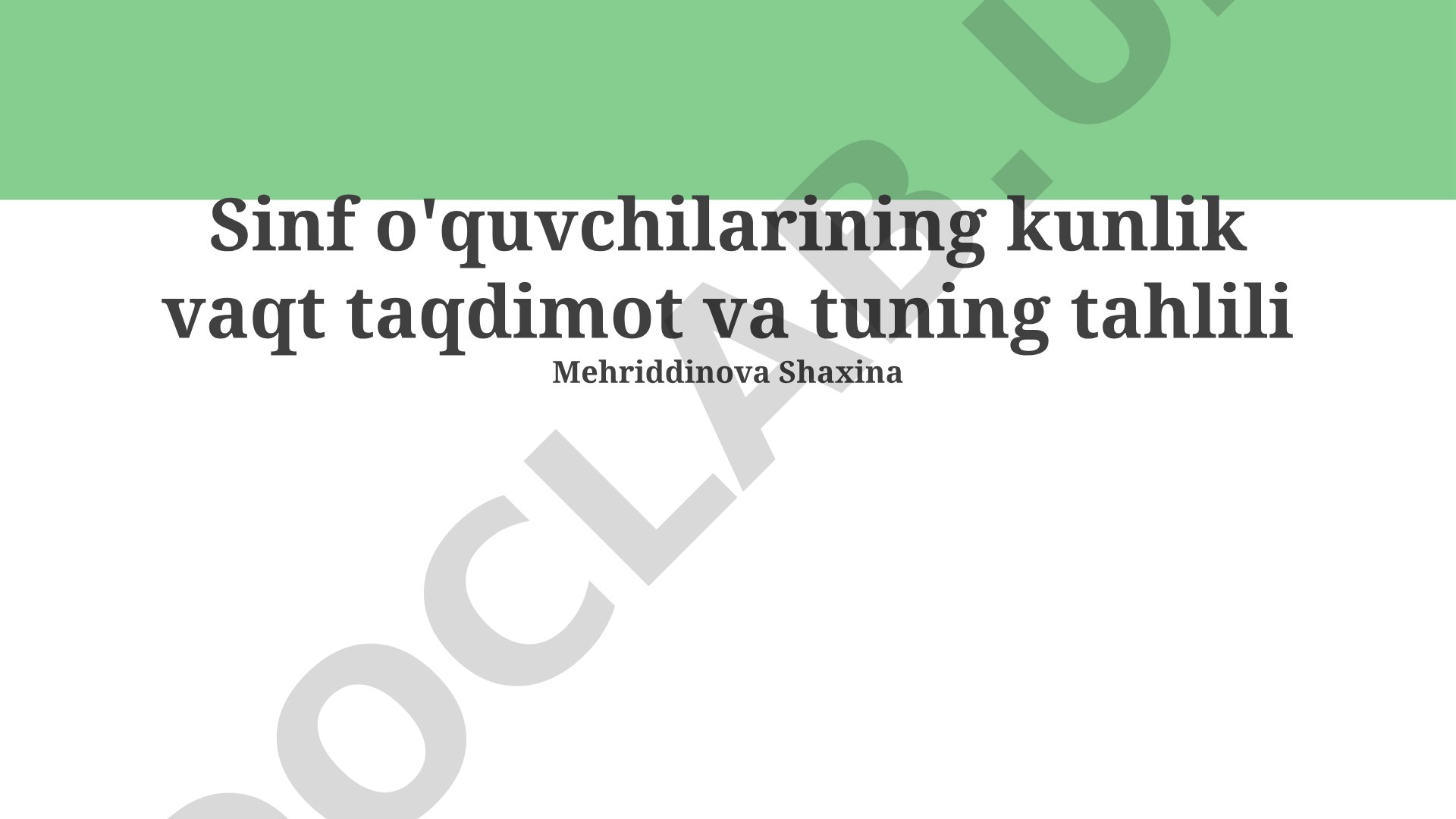 Sinf o'quvchilarining kunlik vaqt taqsimoti va tahlili
