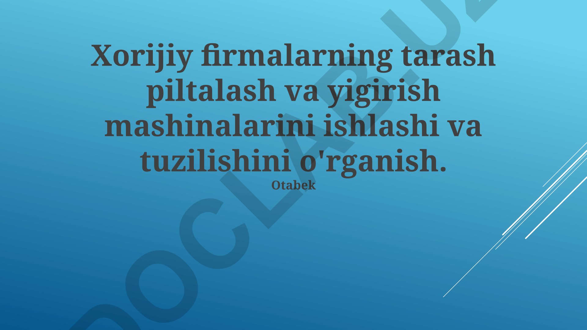 Xorijiy firmalarning tarash piltalash va yigirish mashinalarini o'rganish