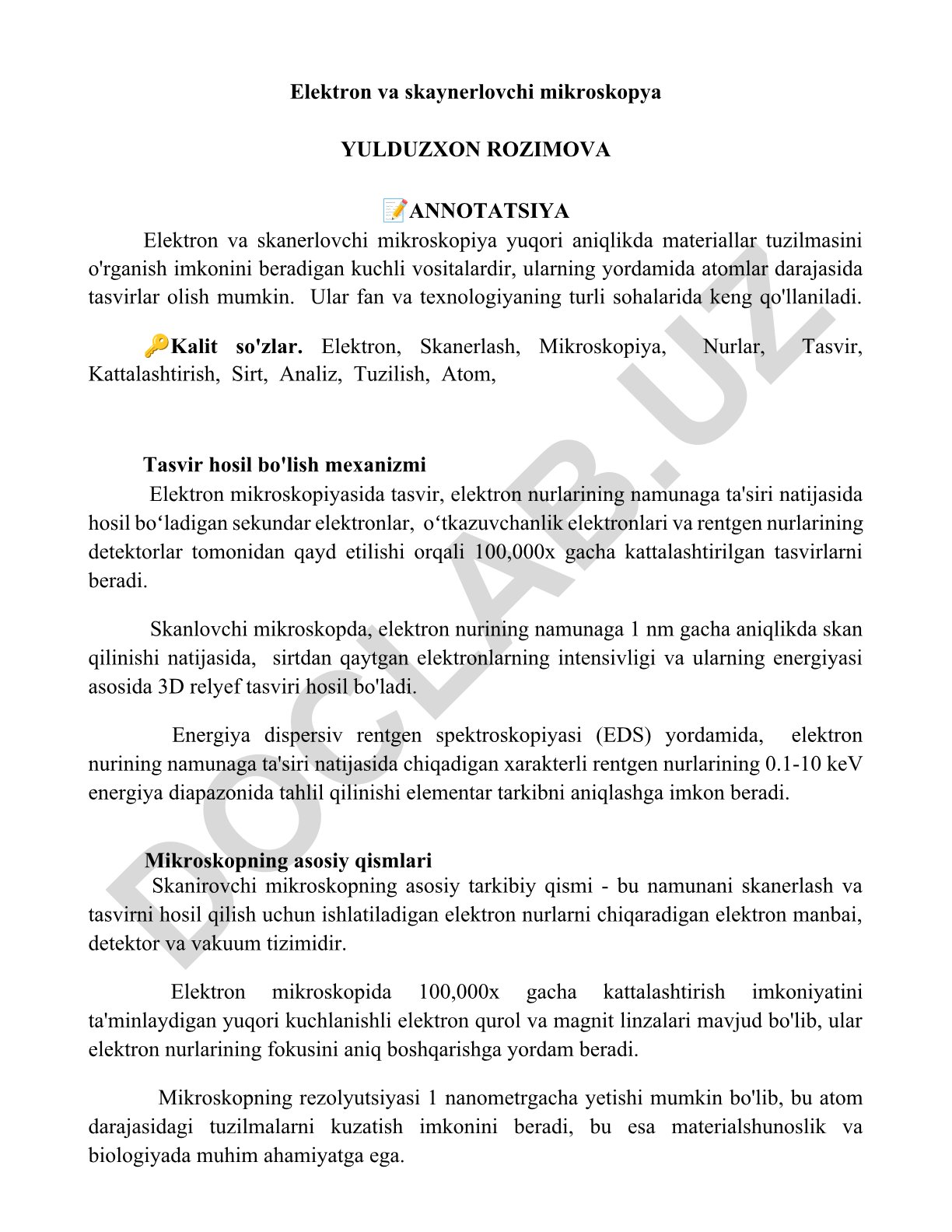 Elektron va skanerlovchi mikroskopiya