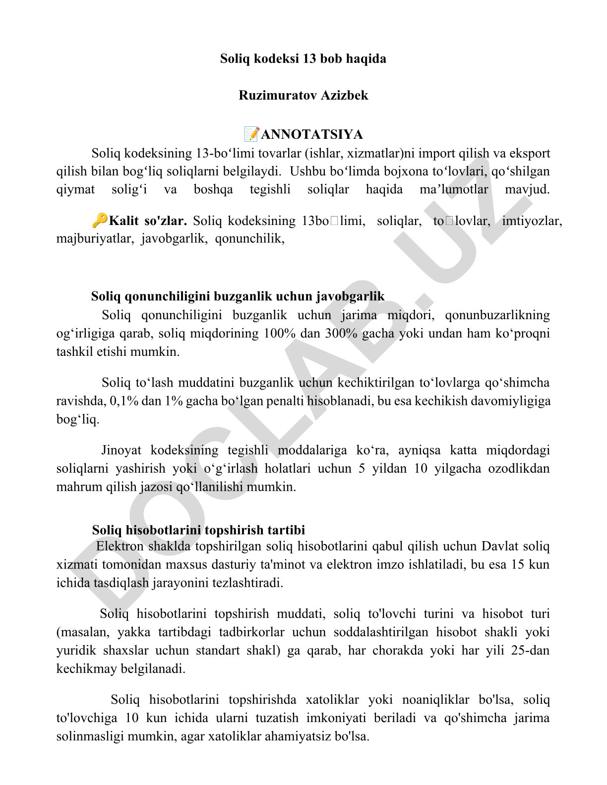 Soliq kodeksining 13-boʻlimi: import va eksport soliqlari