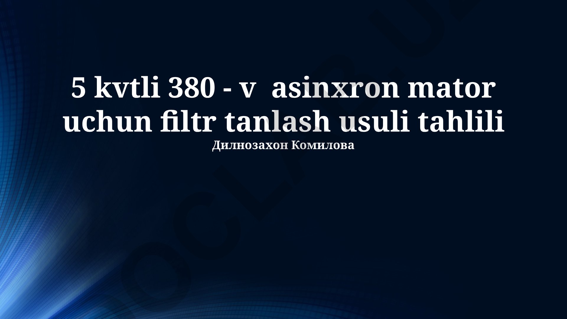 5 kVtli 380 V asinxron motor uchun filtr tanlash usuli tahlili