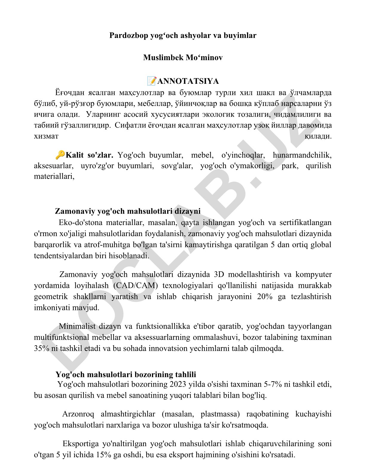 Pardozbop yogʻoch ashyolar va buyumlar