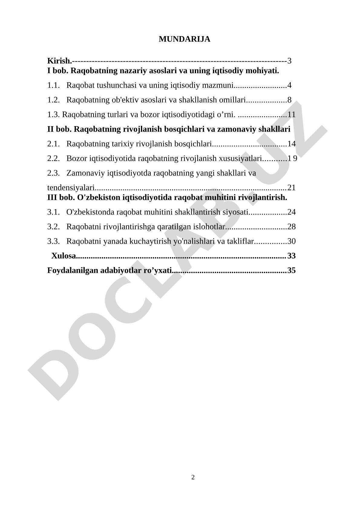Raqobatning nazariy asoslari va O'zbekiston iqtisodiyotida raqobat muhitini rivojlantirish