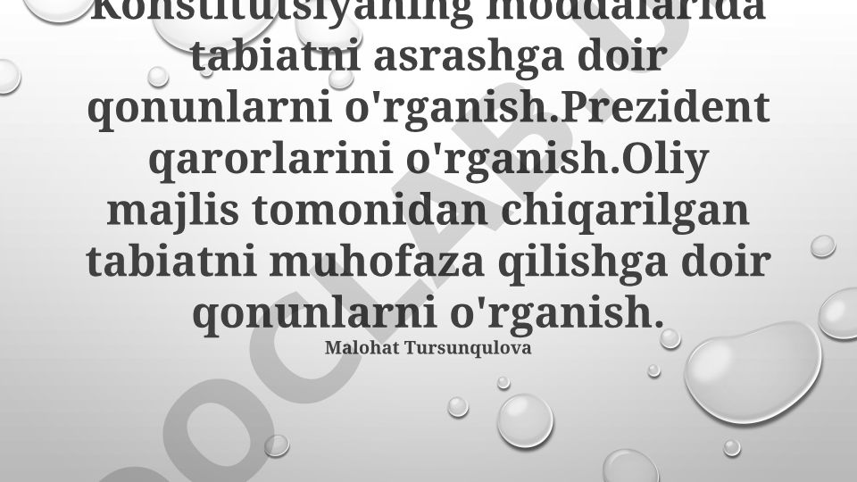 O'zbekistonda ekologik himoya qonunchiligi va Konstitutsiyaviy asoslar