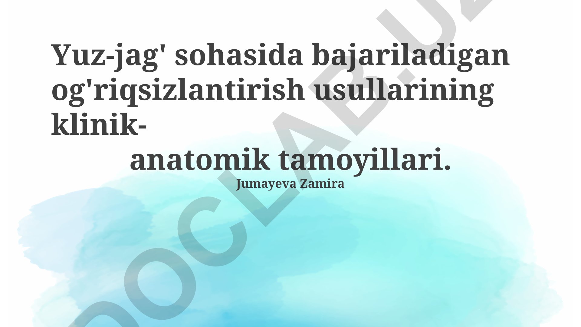 Yuz-jag' sohasida og'riqsizlantirish usullarining klinik-anatomik tamoyillari