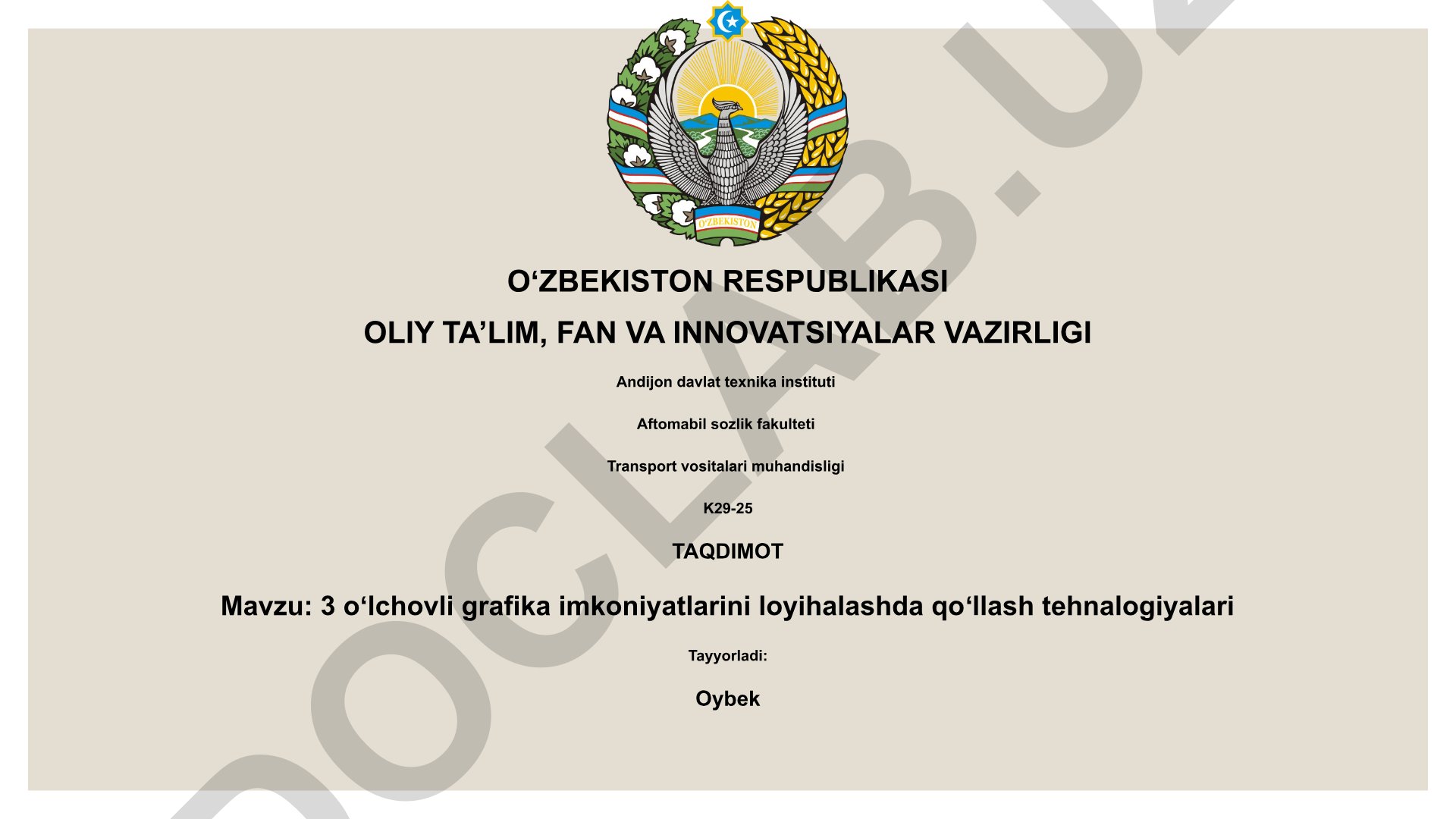 3 oʻlchovli grafika imkoniyatlarini loyihalashda qoʻllash texnologiyalari