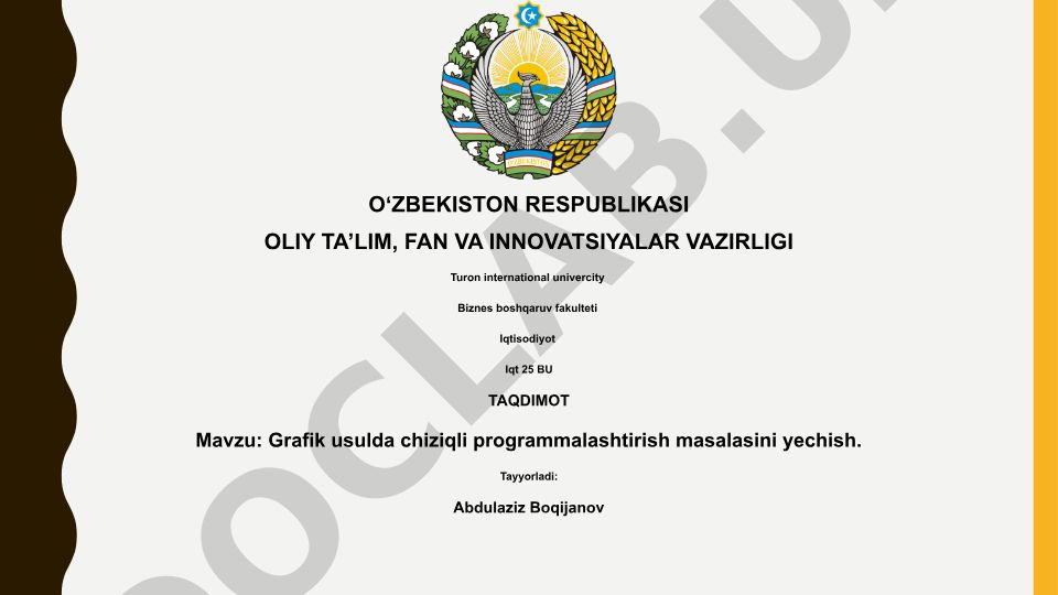 Grafik usulda chiziqli programmalashtirish masalasini yechish
