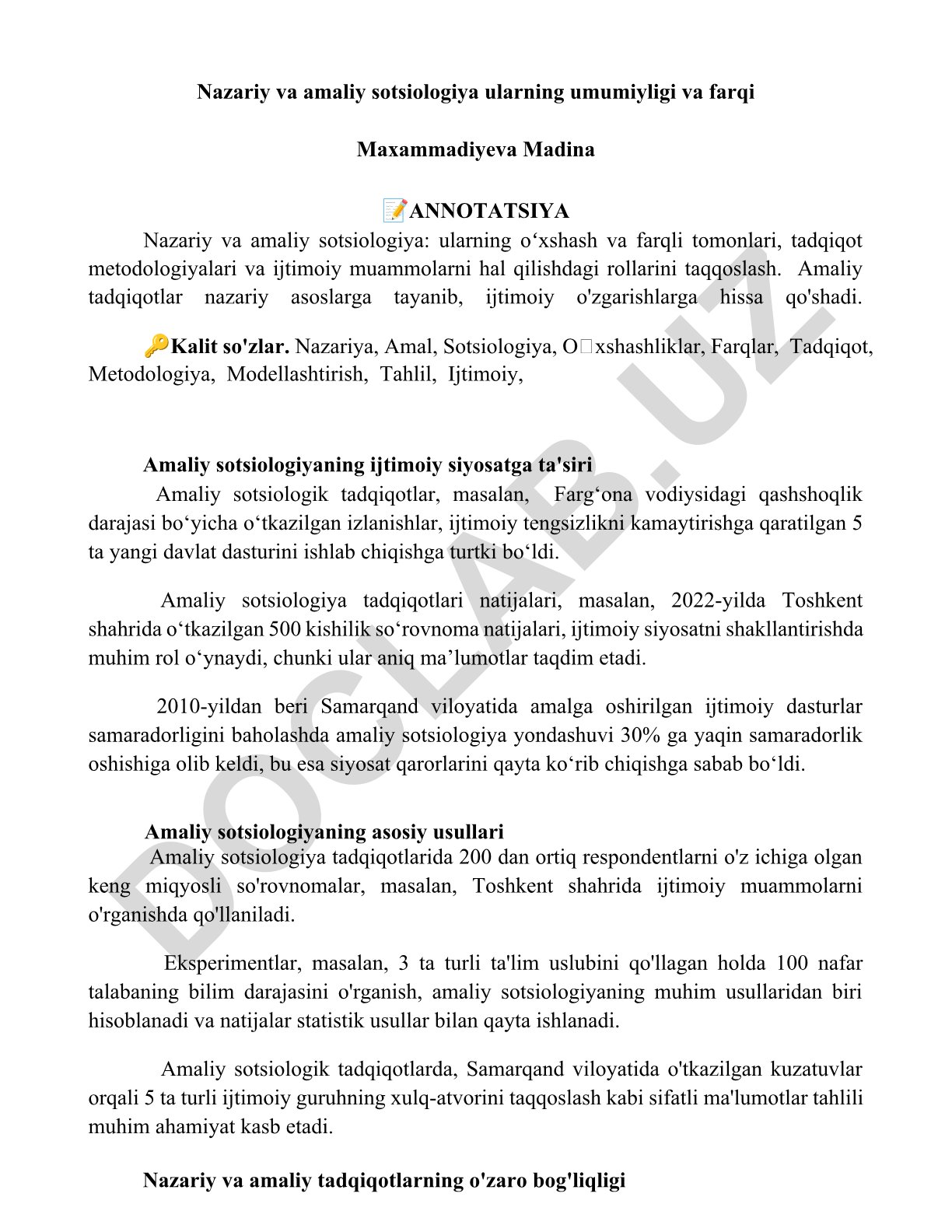 Nazariy va amaliy sotsiologiya: ularning umumiyligi va farqi