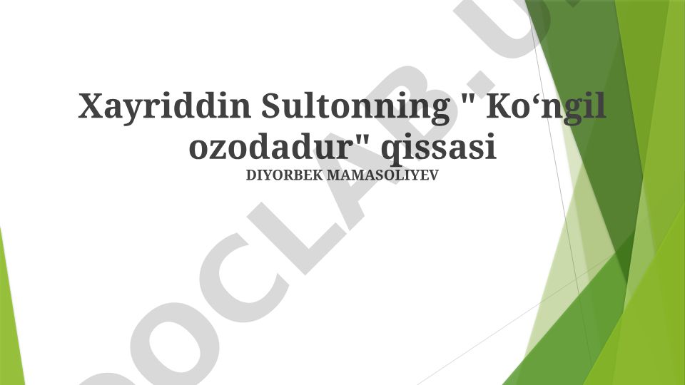 Xayriddin Sultonning "Koʻngil ozodadur" qissasi haqida