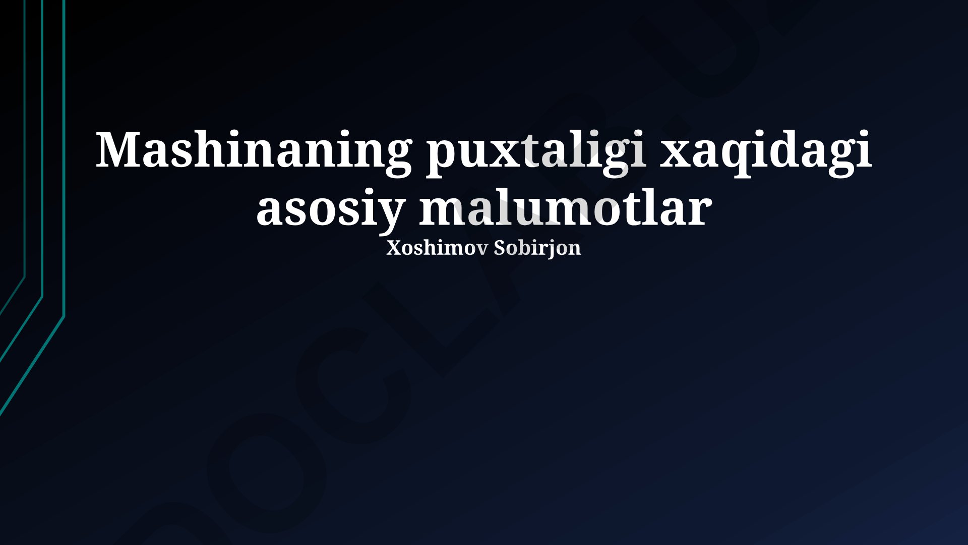 Mashinaning puxtaligi va asosiy ko'rsatkichlari