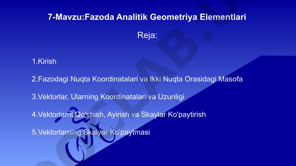 Fazoda Analitik Geometriya Elementlari