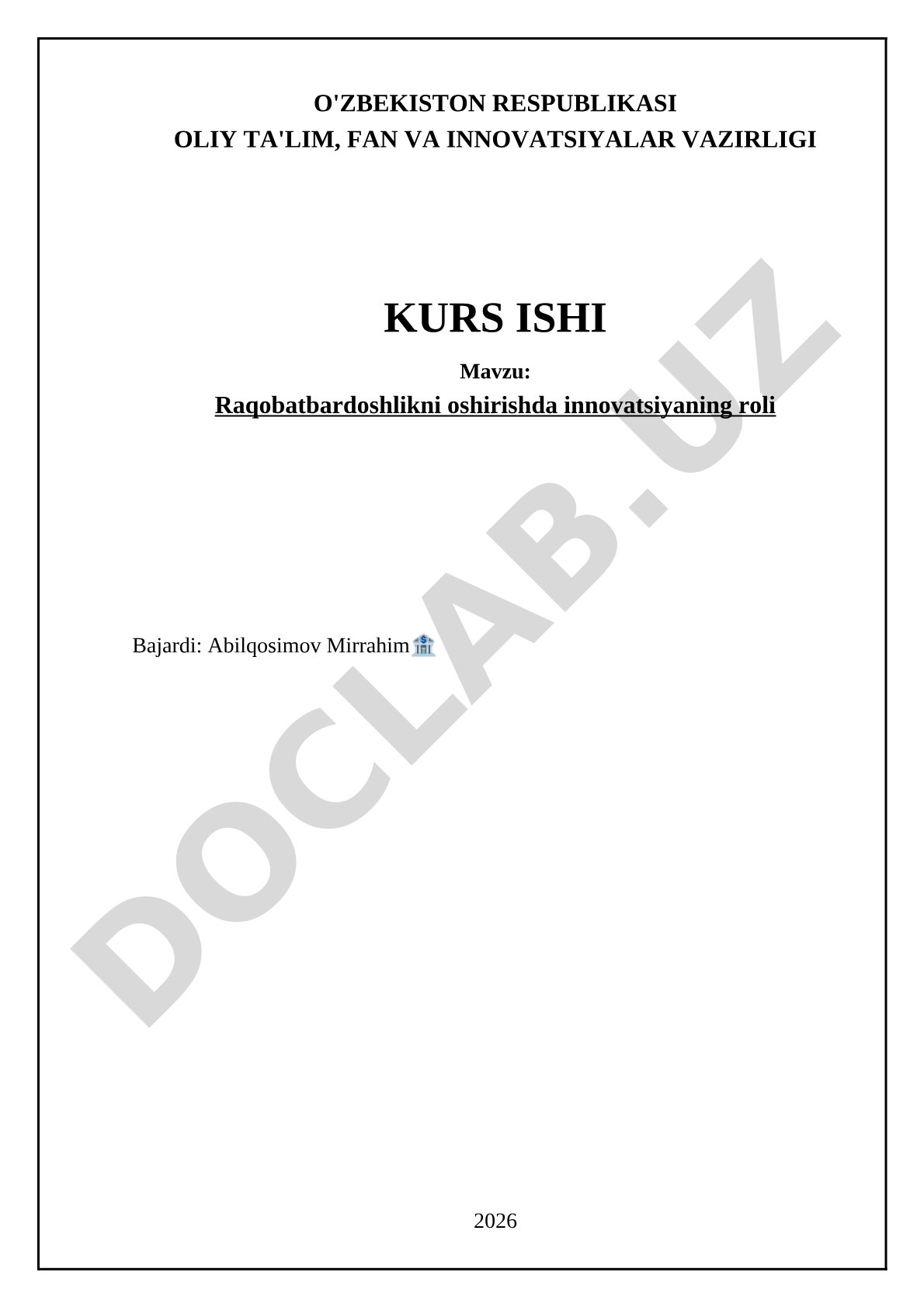 Raqobatbardoshlikni oshirishda innovatsiyaning roli