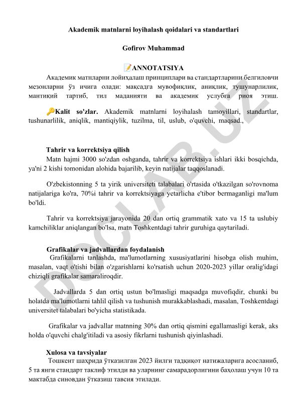 Akademik matnlarni loyihalash qoidalari va standartlari