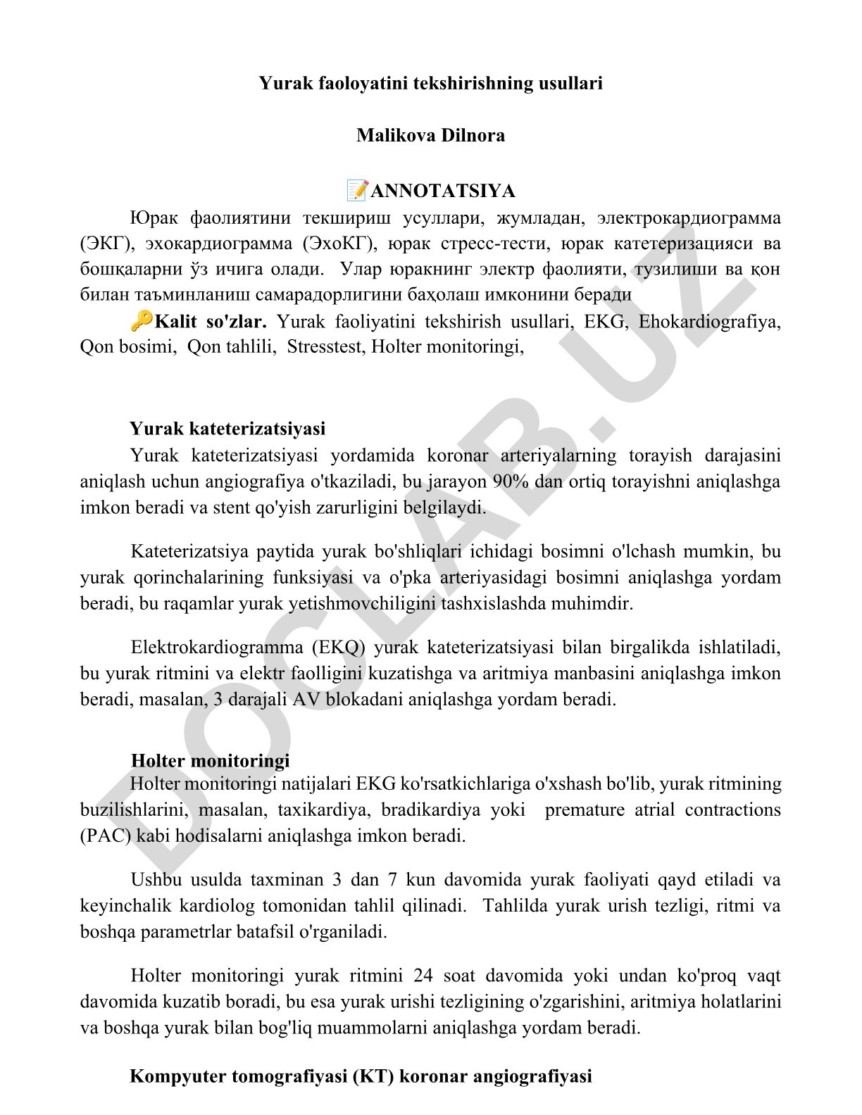 Yurak faoliyatini tekshirish usullari