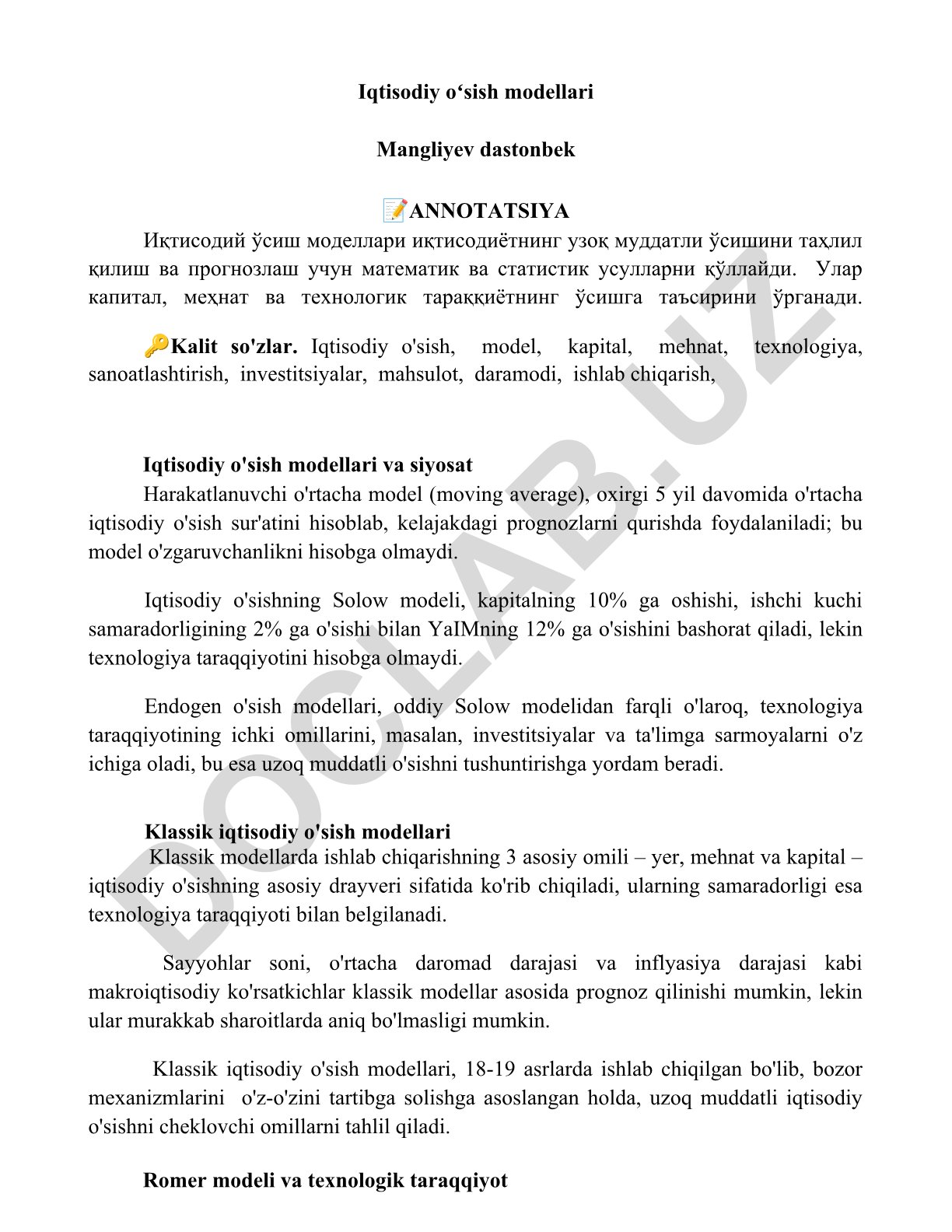 Iqtisodiy o'sish modellari