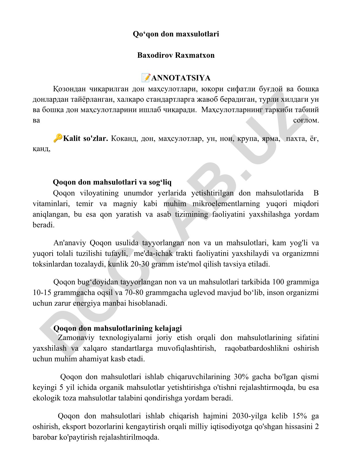 Qo'qon don mahsulotlari va ularning sog'liqqa foydasi