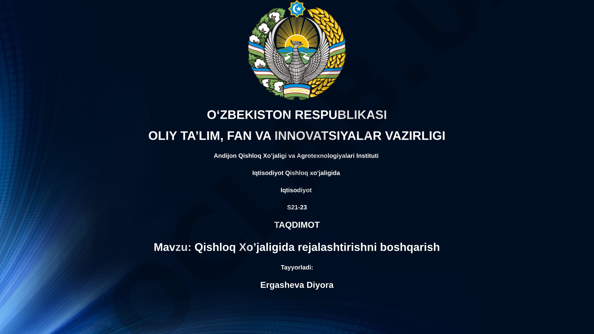 Qishloq xo'jaligida rejalashtirishni boshqarish