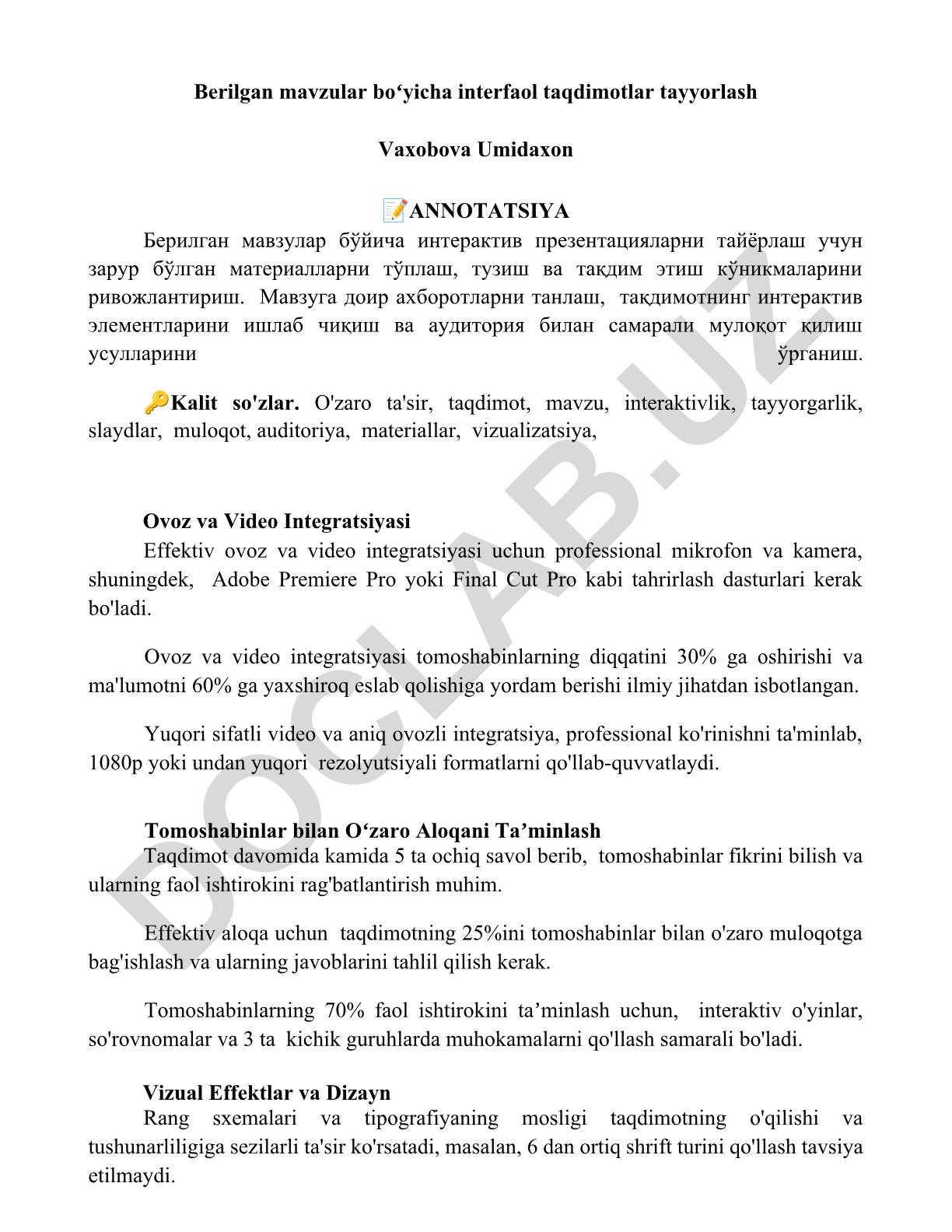 Interaktiv taqdimotlar tayyorlash bo'yicha materiallar