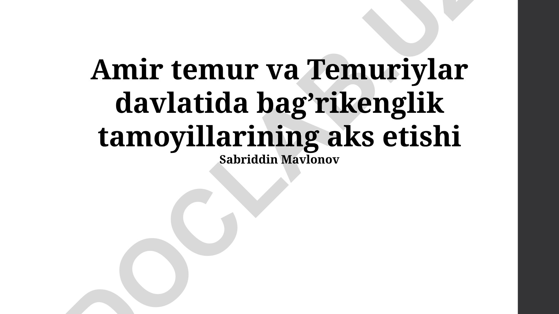 Amir Temur va Temuriylar davlatida bag'rikenglik tamoyillarining aks etishi
