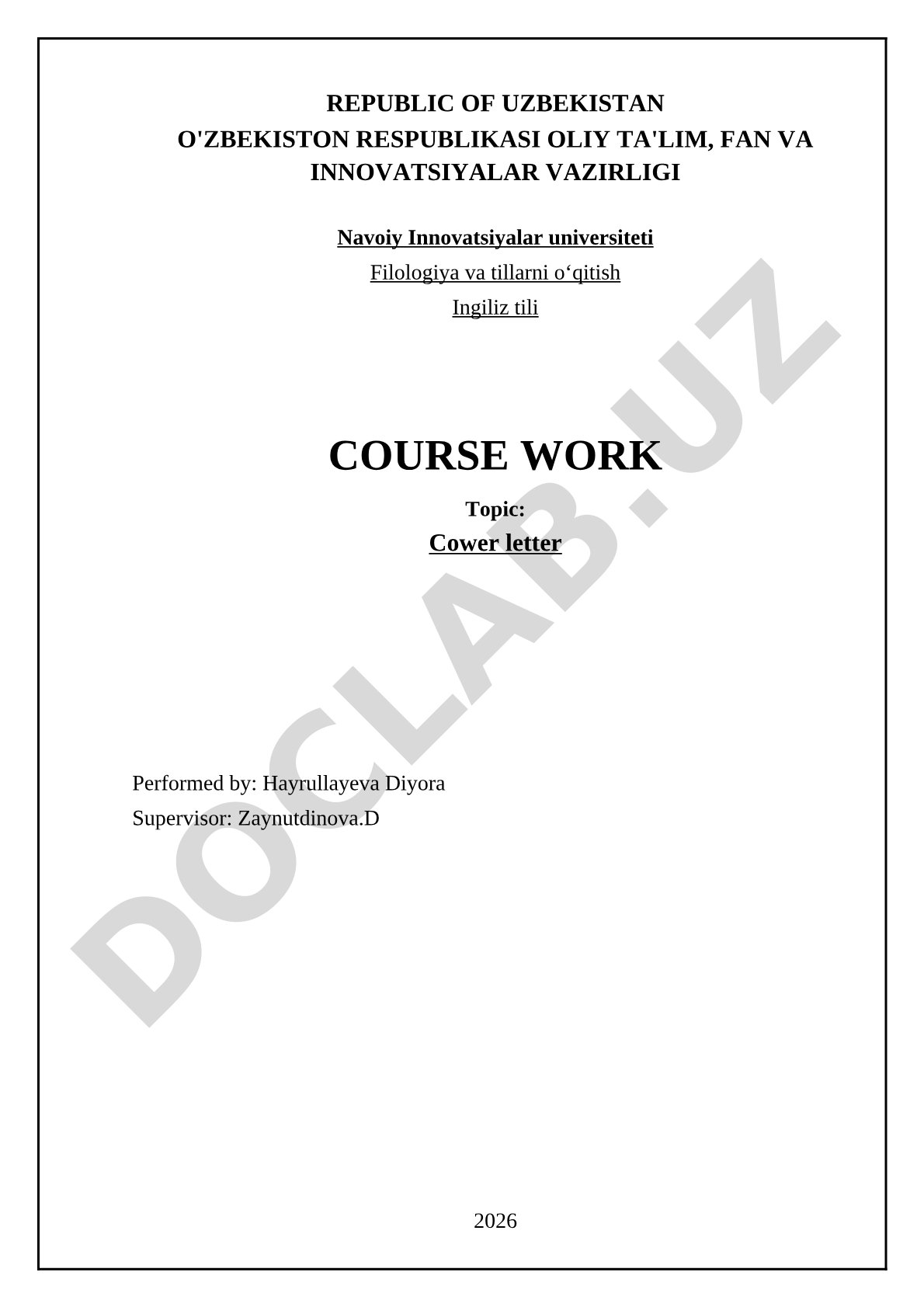 Cover Letter