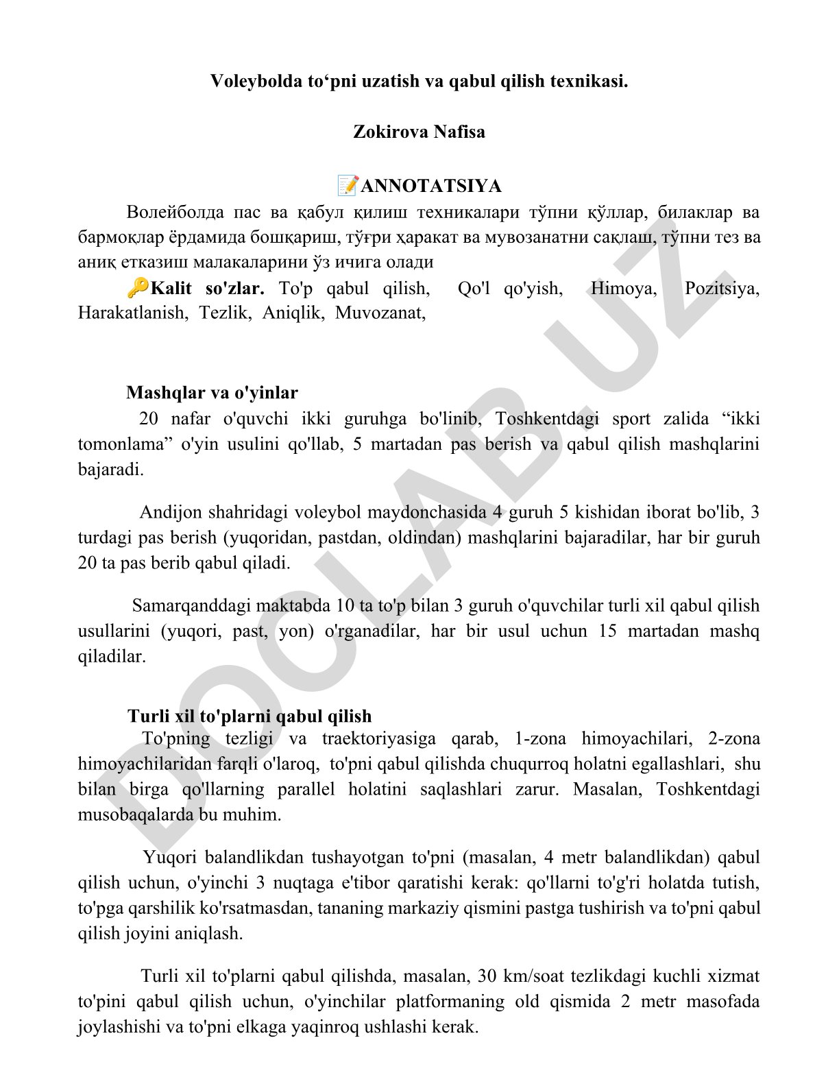Voleybolda to‘pni uzatish va qabul qilish texnikasi