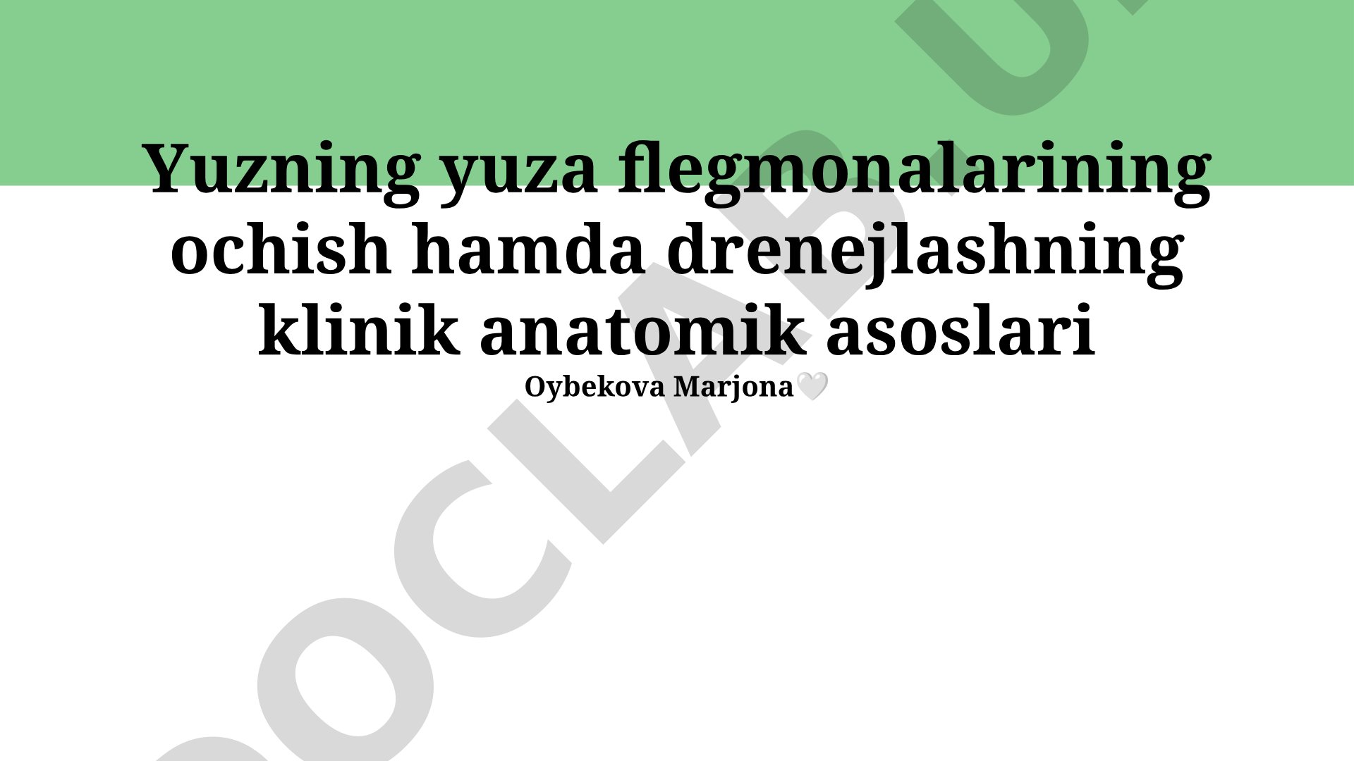 Yuzning yuza flegmonalarini ochish va drenajlashning klinik anatomik asoslari