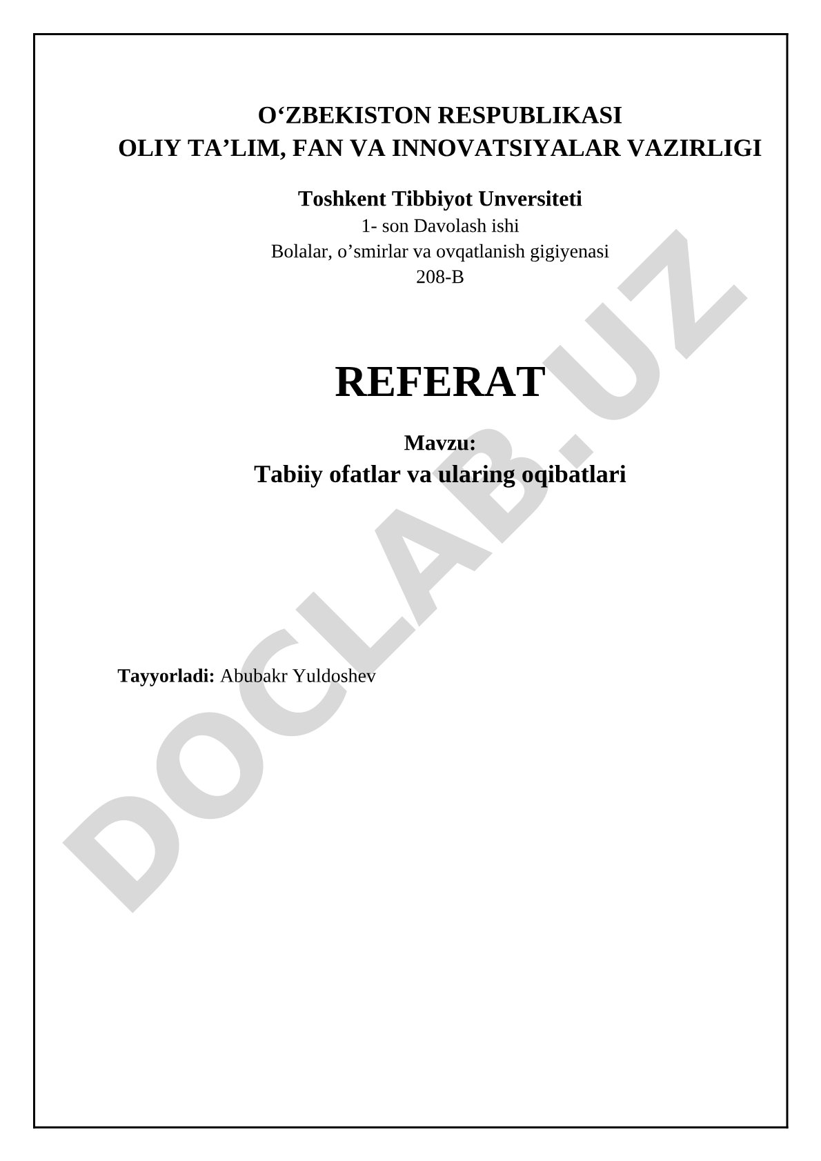 Tabiiy ofatlar va ularning oqibatlari