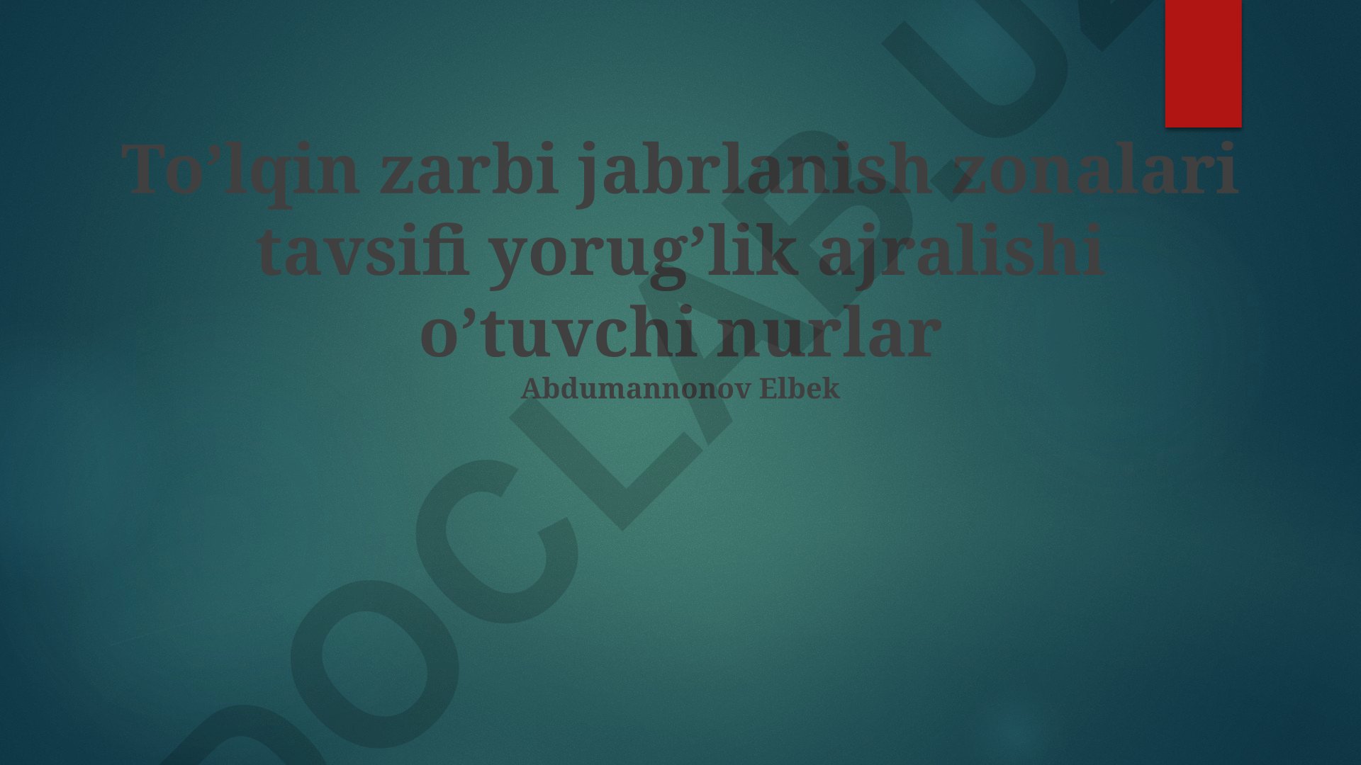 To'lqin zarbi jabrlanish zonalari va yorug'lik emissiyasi tadqiqoti