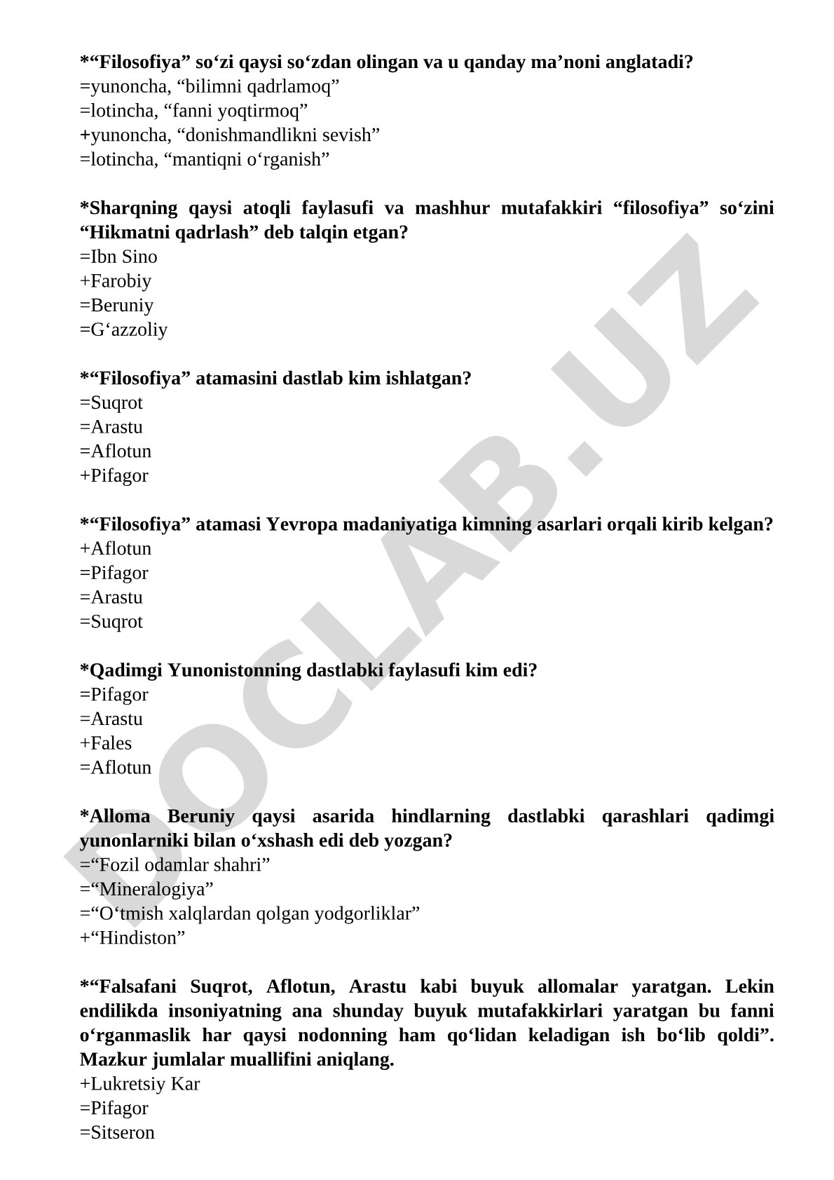 Falsafaga oid test savollari