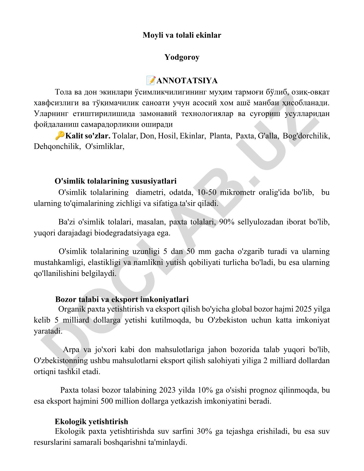 Moyli va tolali ekinlar