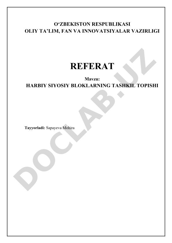 Harbiy siyosiy bloklarning tashkil topishi