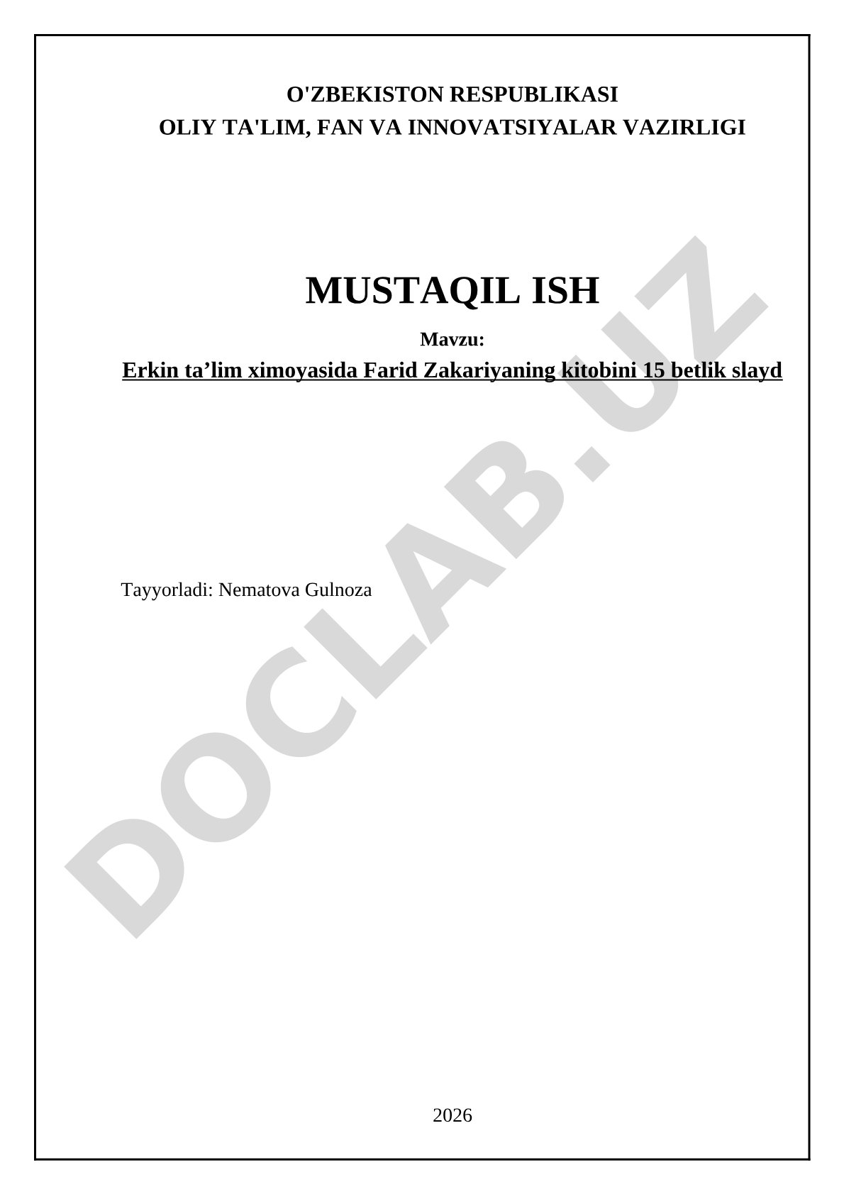 Erkin taʼlim himoyasida Farid Zakariyaning kitobi