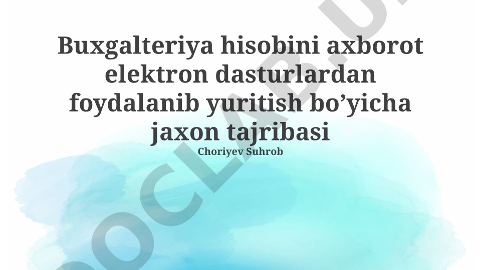 Buxgalteriya hisobini axborot elektron dasturlardan foydalanib yuritish bo'yicha jaxon tajribasi