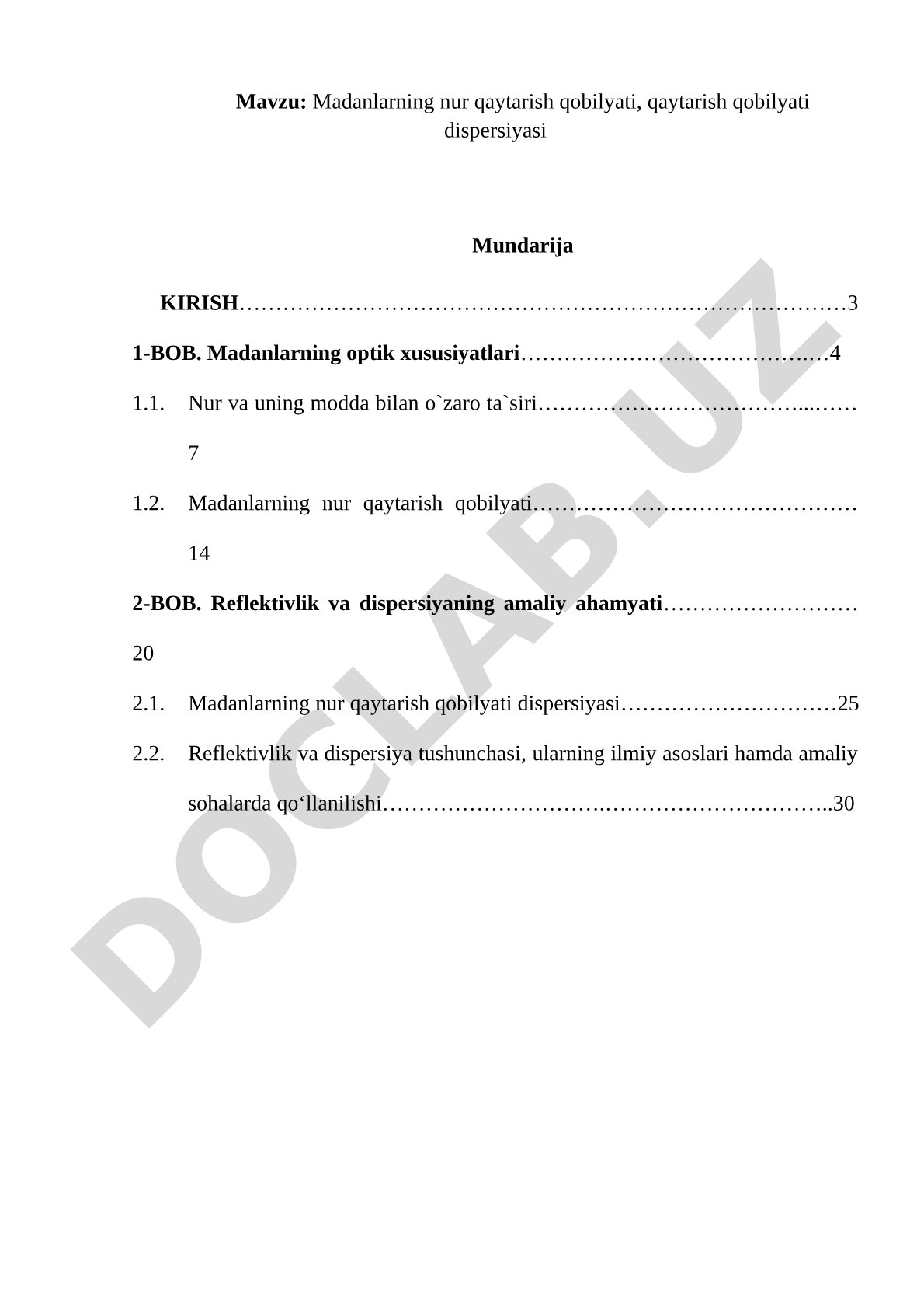 Madanlarning nur qaytarish qobilyati va qaytarish qobilyati dispersiyasi